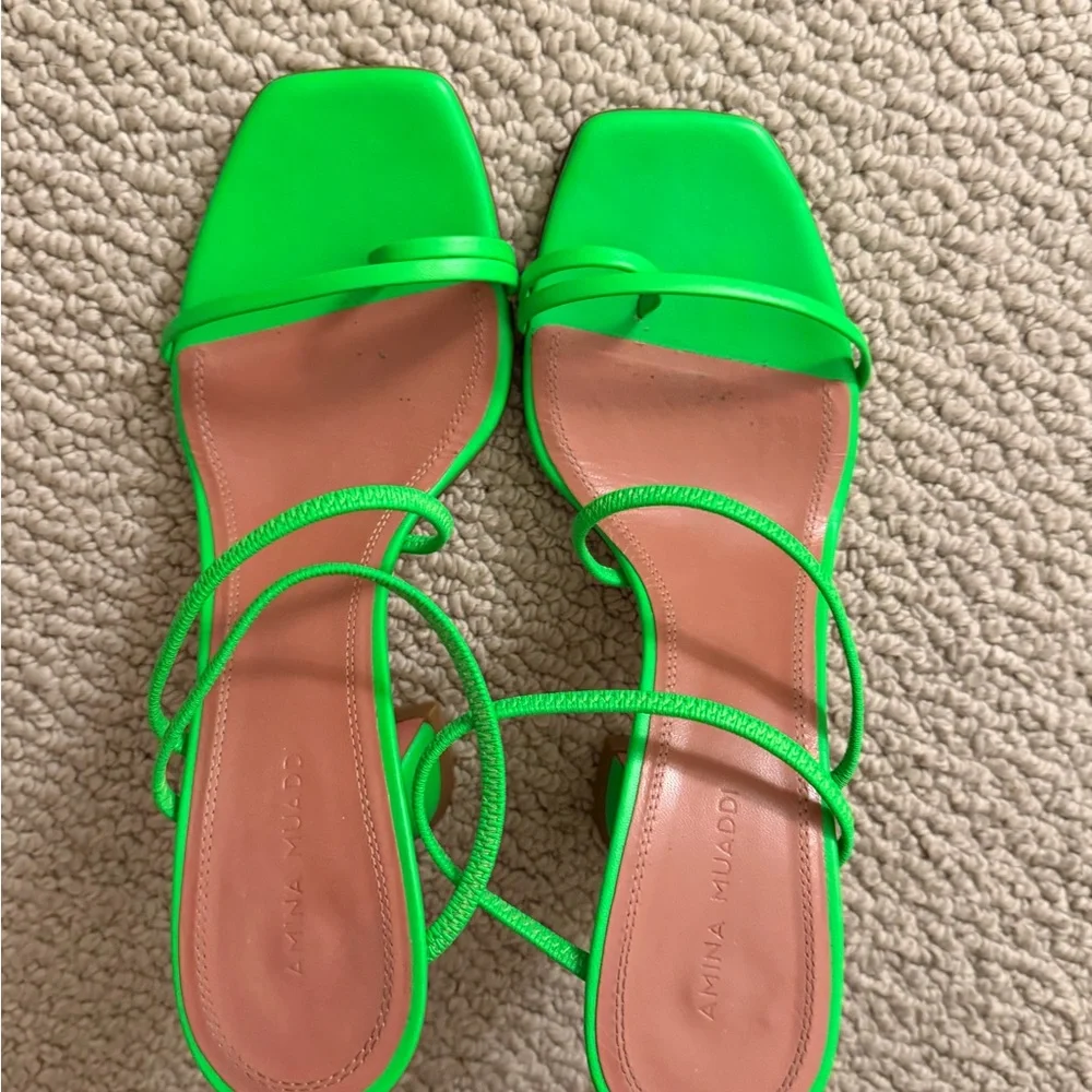 Authentic Amina Muaddi Neon Green Strappy Sandals - Picture 6 of 7